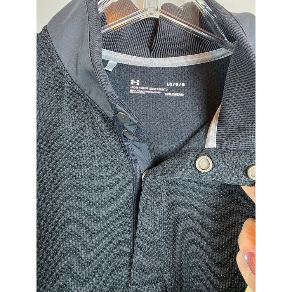 Under Armour Golf Coldgear  Black‎ Men L 1/4 Snap Waffle Knit Sweater Loose Fit - Picture 10 of 12